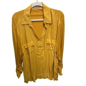 Olivia Moon Tunic Blouse Womens 3X Mustard Yellow Excellent Boho Earthy Pockets